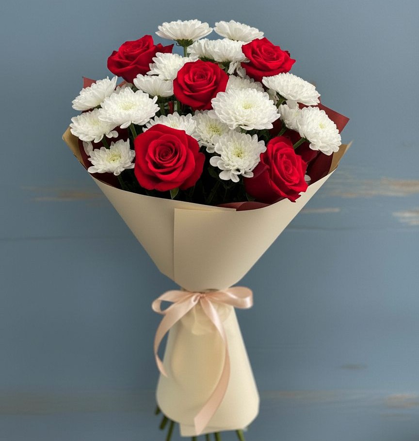 Букет цветов из: Розы и Хризантемы в Черлаке