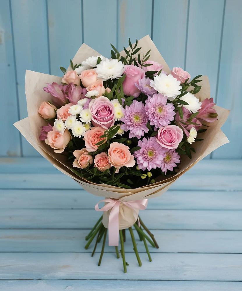 Букет цветов из: Хризантемы, Розы и Альстромерии в Черлаке