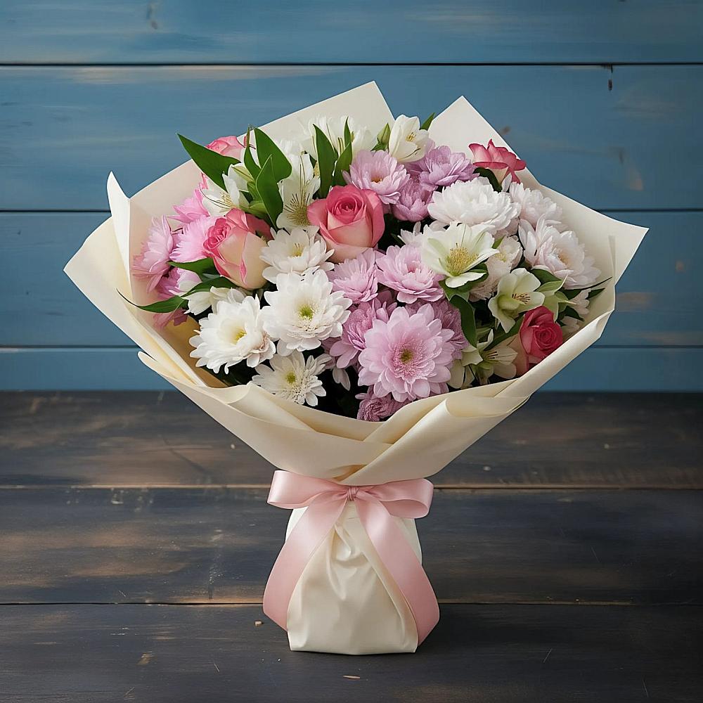 Букет цветов из: Хризантемы, Альстромерии и Розы в Черлаке